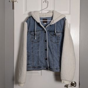 New Maurices Button Up Sherpa and Denim Hooded Jacket Women's Plus Size 2X